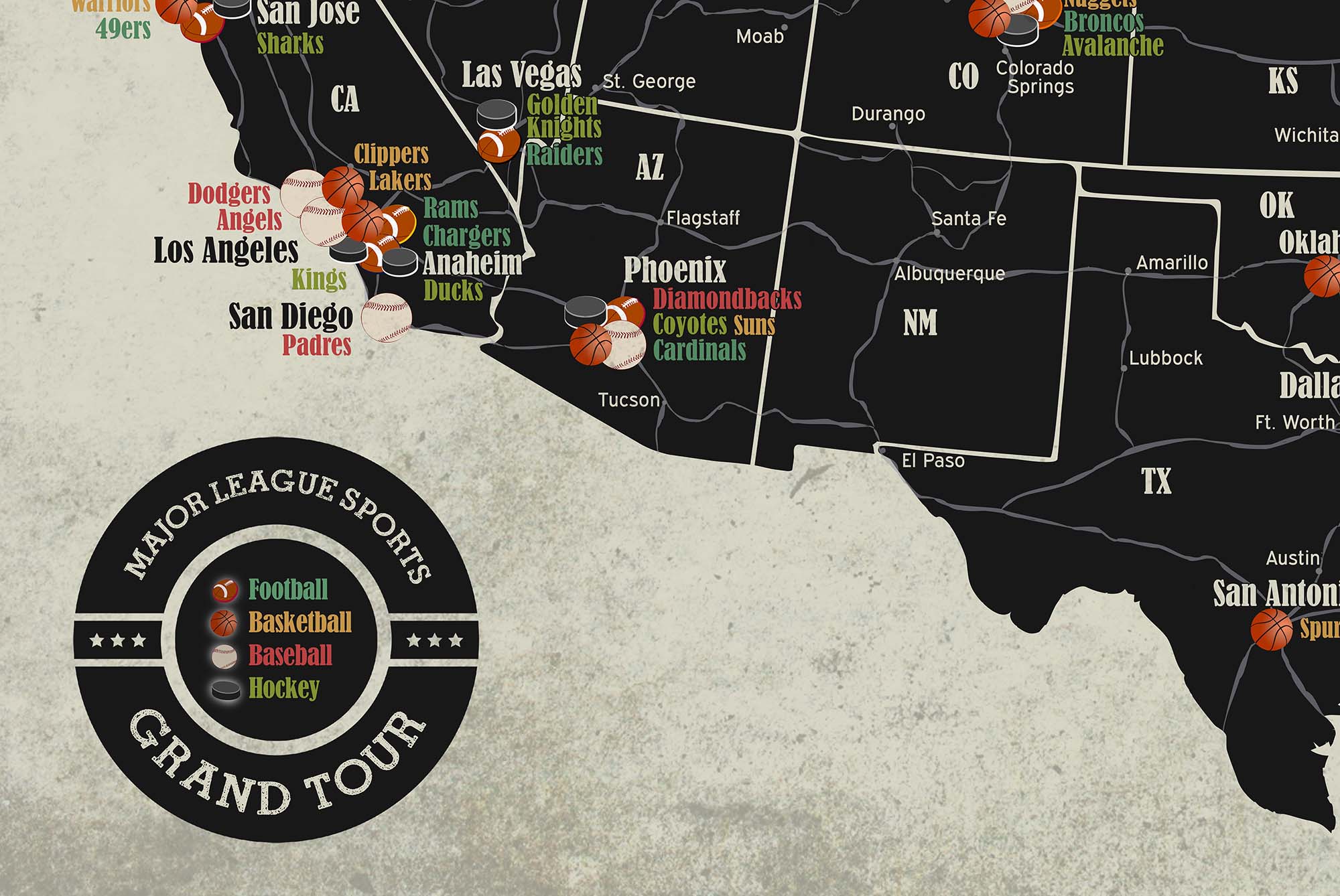 Grand Tour 4 Stadium Map - MLB, NFL, NBA, NHL