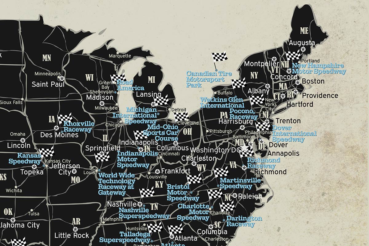 Auto Racing Track Map Map Of All Nascar Tracks NASCAR Tracks Map – GeoJango Maps