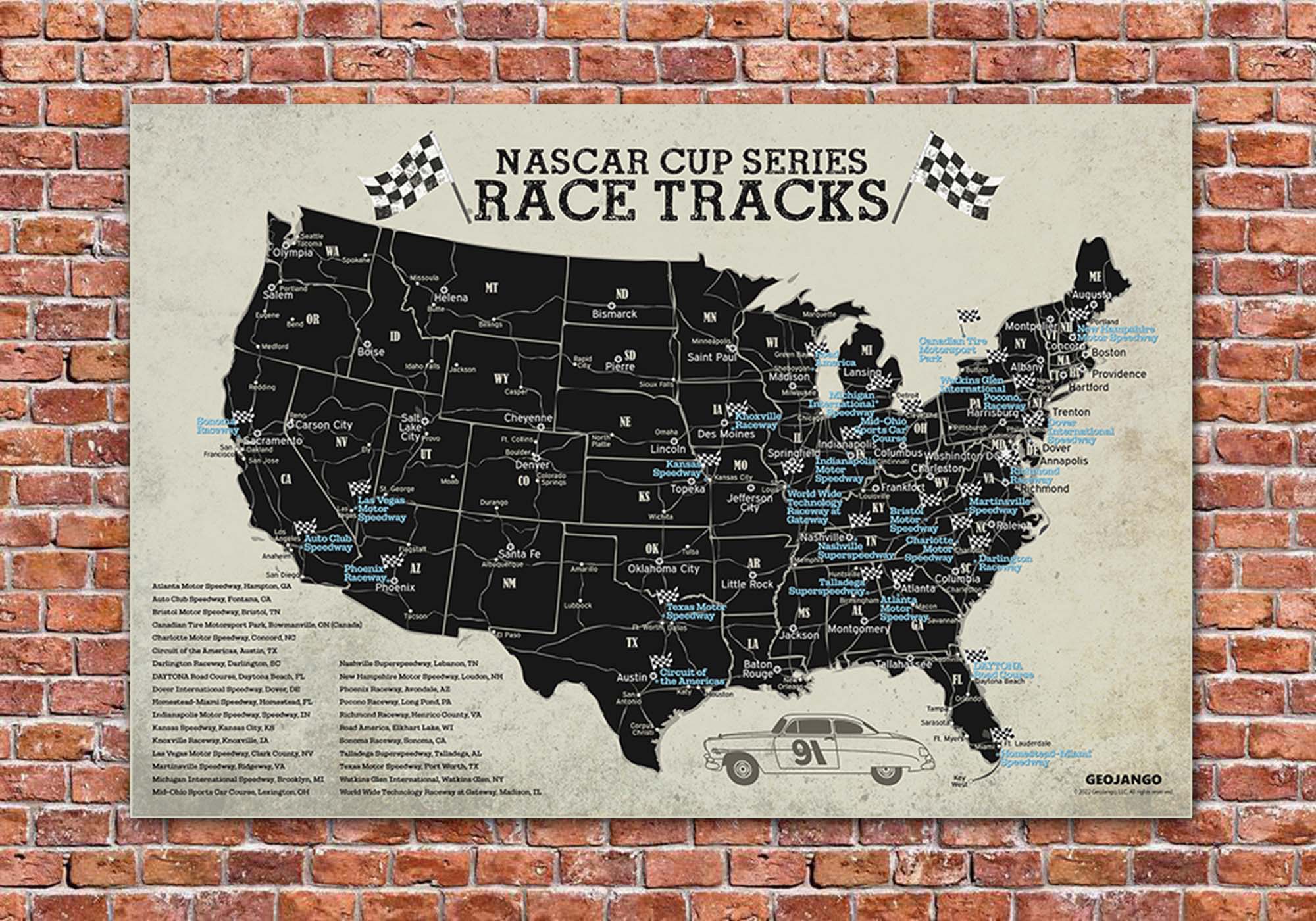 Nascar Tracks Map Poster GeoJango Maps