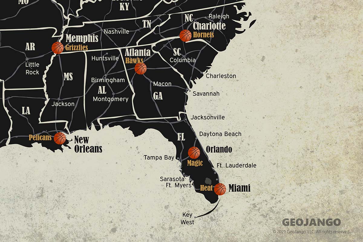 NBA Team Map, Basketball Stadium Map – GeoJango Maps