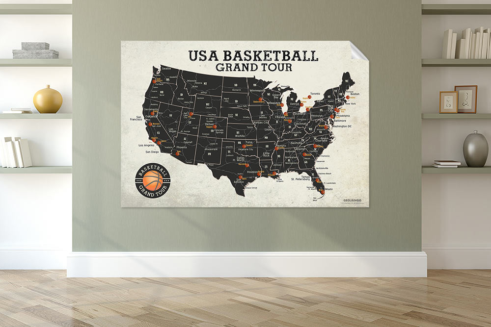 Basketball Wall Art, Map of NBA Teams – GeoJango Maps
