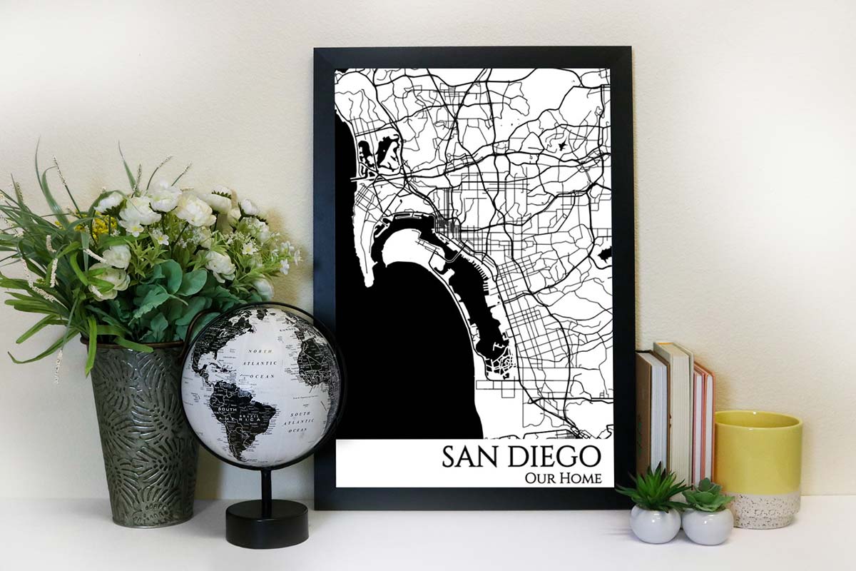 san diego street map wall art