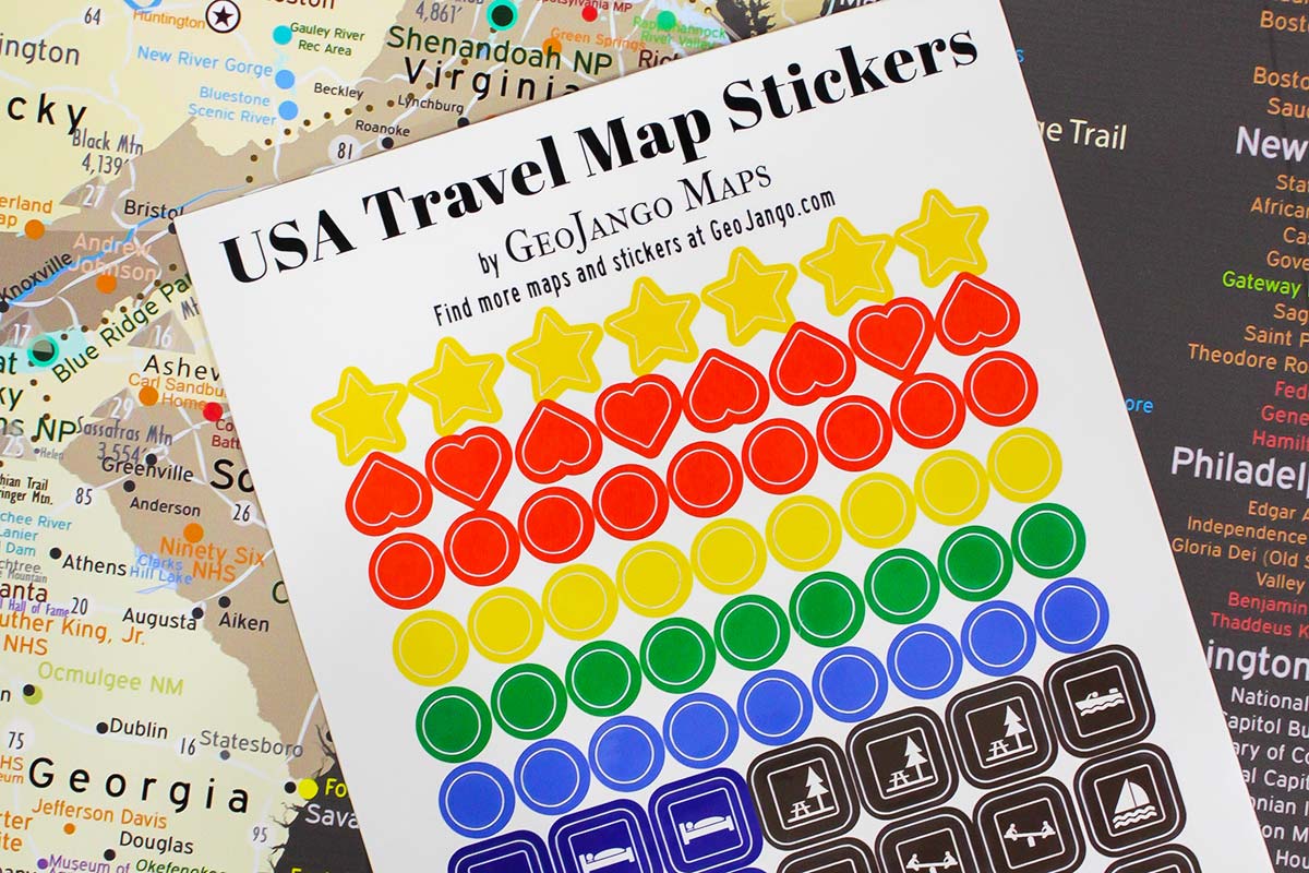 USA Travel Map Stickers for maps – GeoJango Maps