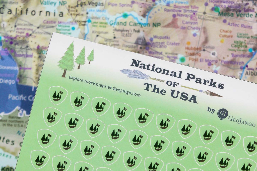 stickers for usa national parks map