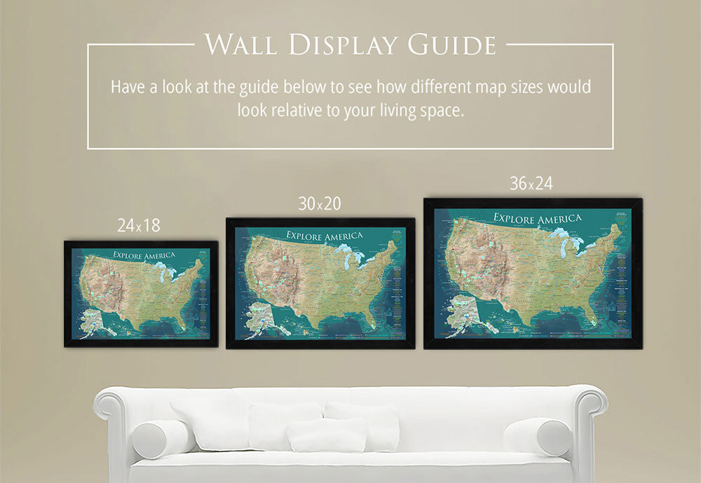 usa map wall display guide