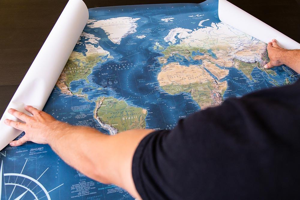 rolled world map decal